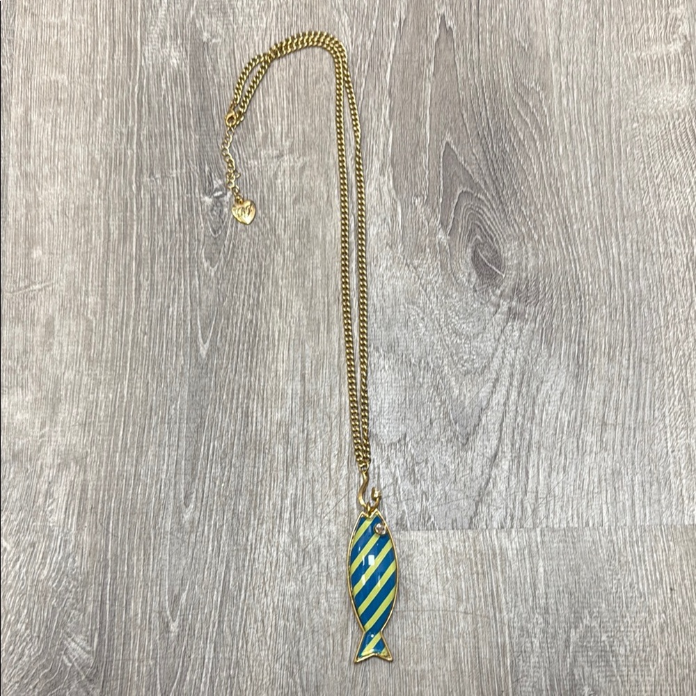 Juicy Couture Gold and Blue Striped Fish Necklace